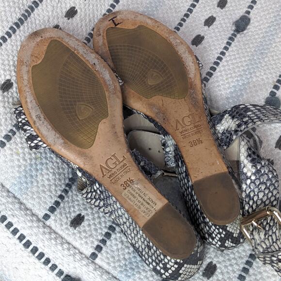 AGL Attilio Giusti Leombruni Snakeskin Leather Sandals Gray Women's Size 38 1/2 - Picture 6 of 7